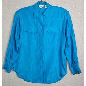 Christie & Jill Womens Turquoise Blue 100% Silk Button Down Shirt Blouse Size S
